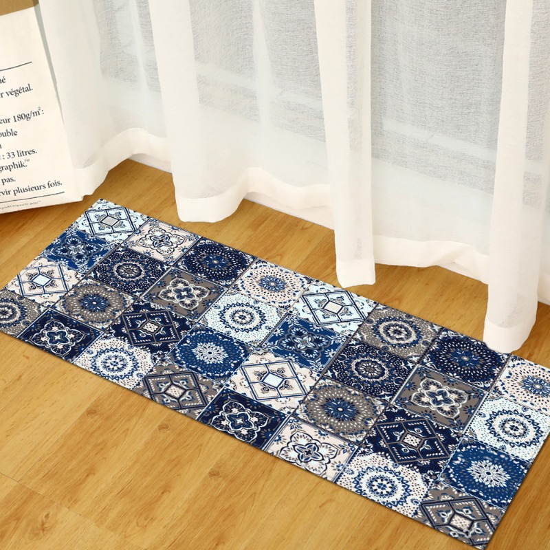 Commercial Kitchen Tile Flooring - سجادة طويلة بنمط بلاط ريترو أزرق